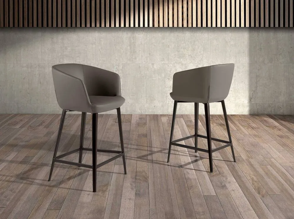 Angel Cerda Taupe Grey Leatherette Stool 56x53x91 cm, Brown Steel 3