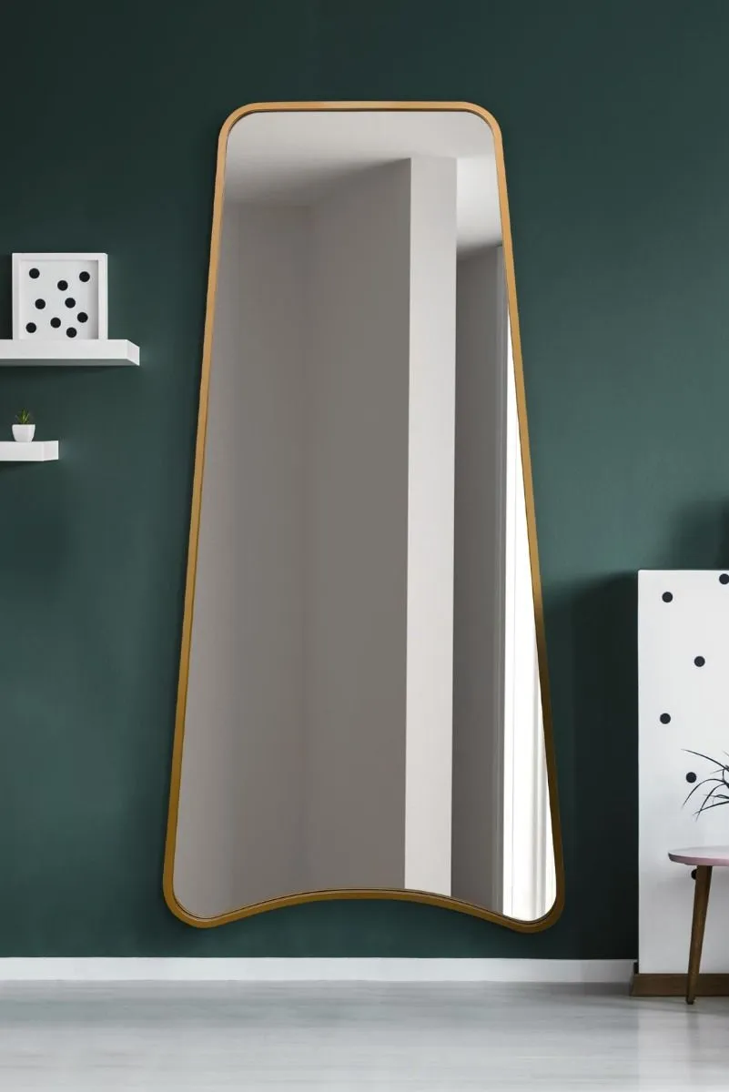 MirrorOutlet Gold Metal Isoscelles Trapezoid Shape Framed Wall Mirror 200CM X 95CM