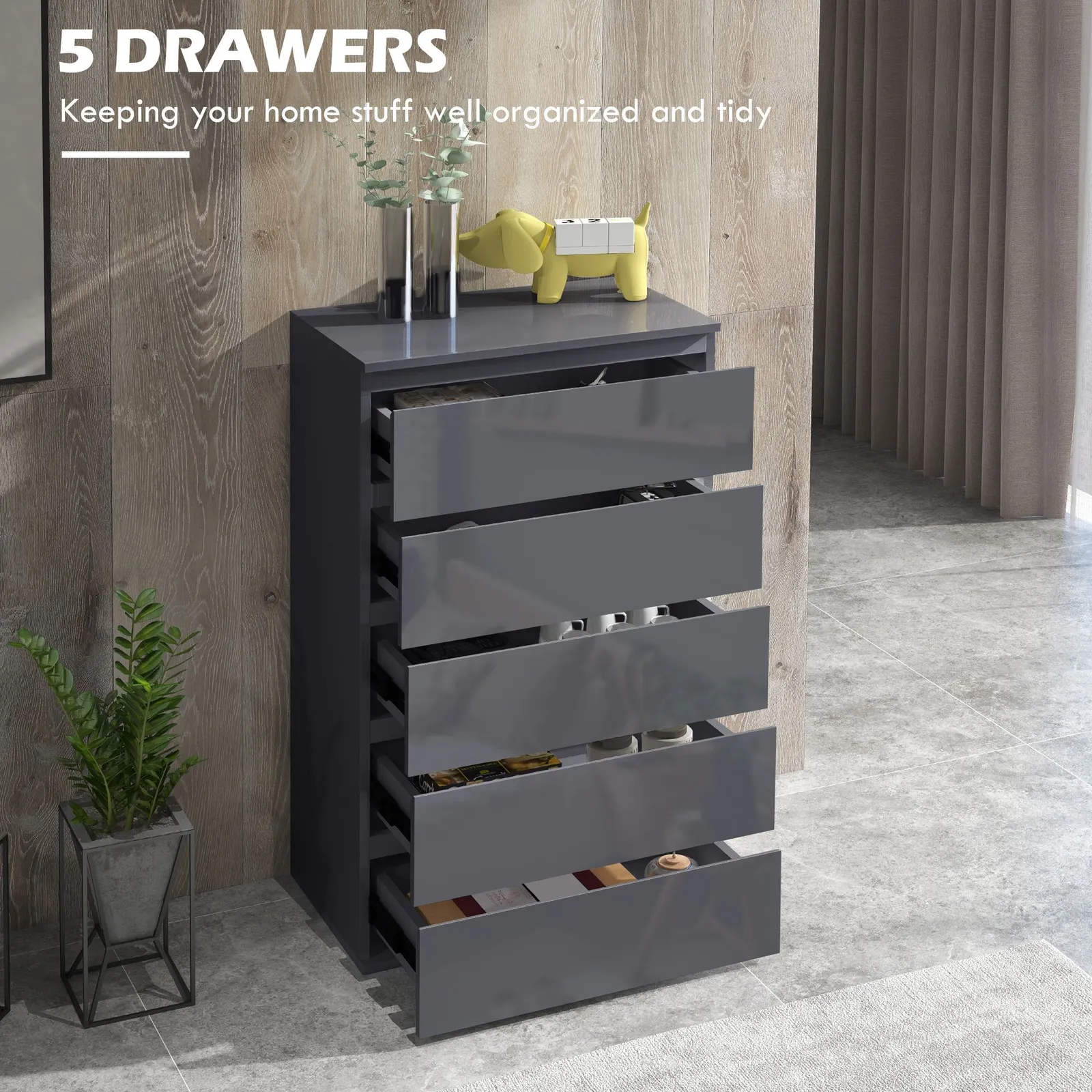 HOMCOM Bedroom Chest of Drawers, Modern Drawers Dresser, Drawer Unit in Grey 4