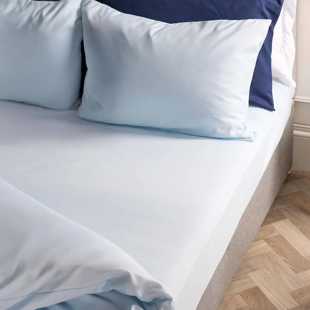 OHS Ultra Soft Microfibre Plain Fitted Bed Sheet in Light Blue | Size: Single