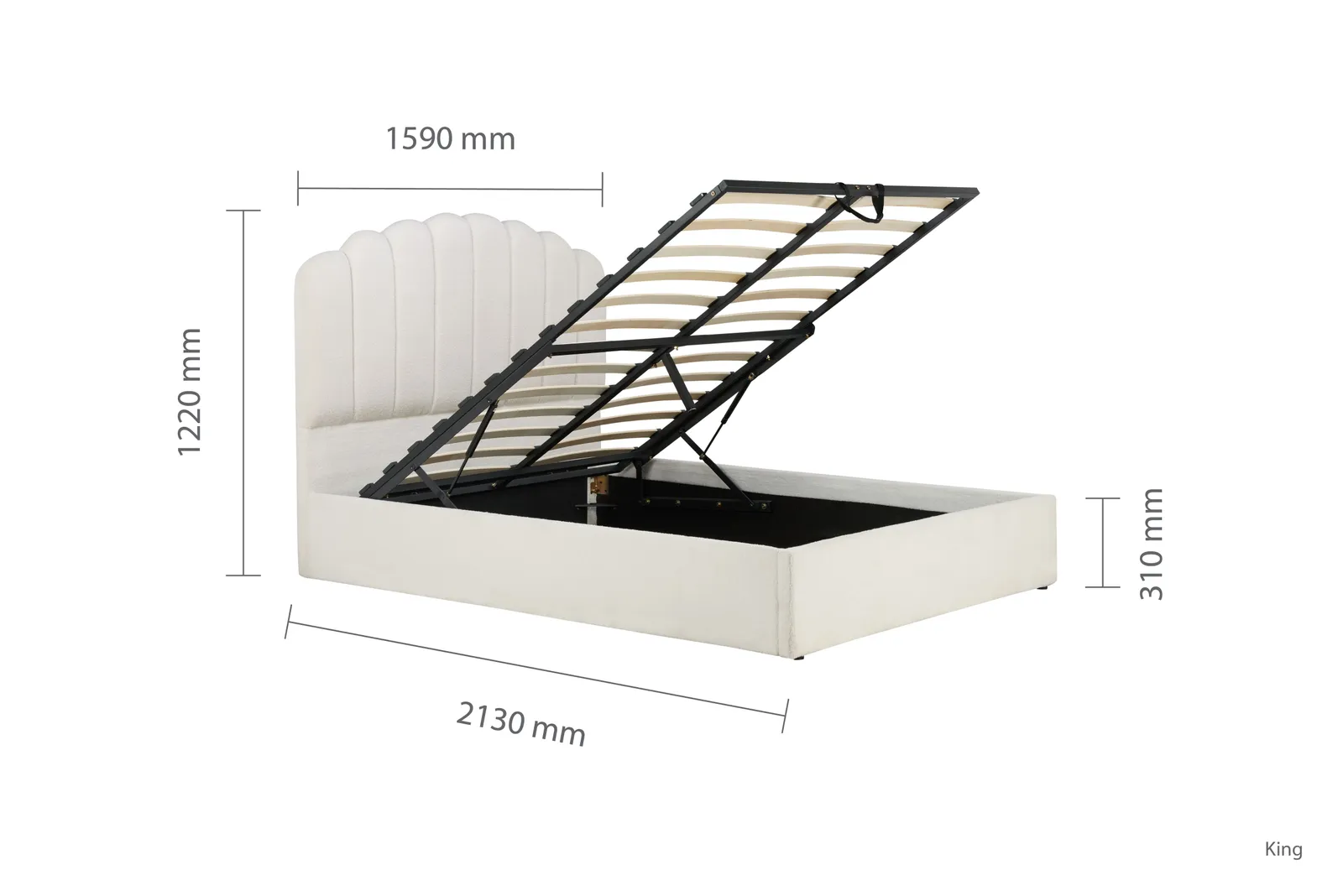 Birlea White Boucle Fabric Ottoman Bed Frame Storage Monaco 6
