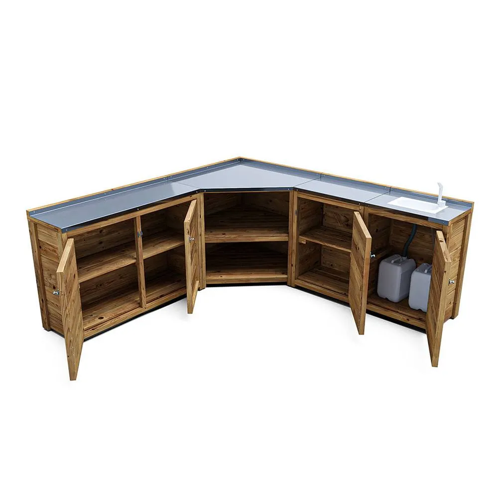 Dunster House Garden Kitchen with Right Side Sink W2m x D2m / W7' x D7' in Brown 3