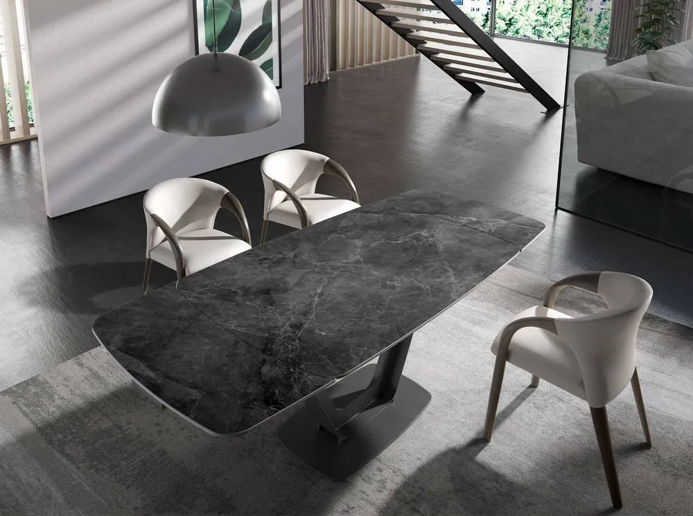 Angel Cerda Oval Extending Dining Table, Porcelain Marble Top in Black 4
