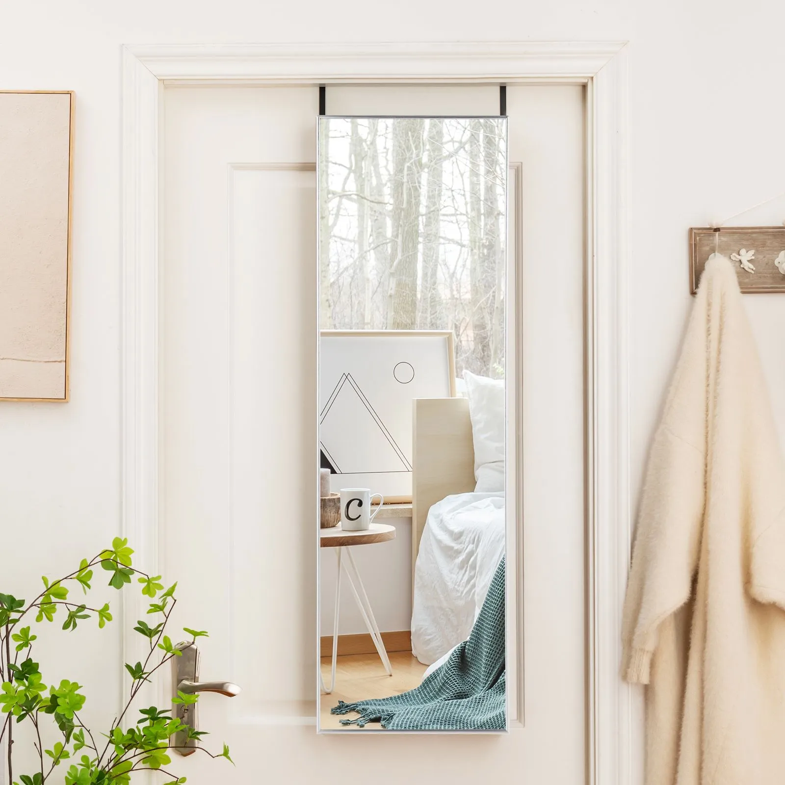 Costway Full-length Over the Door Mirror Hanging & Wall-mounted Dressing Mirror in Silver 4