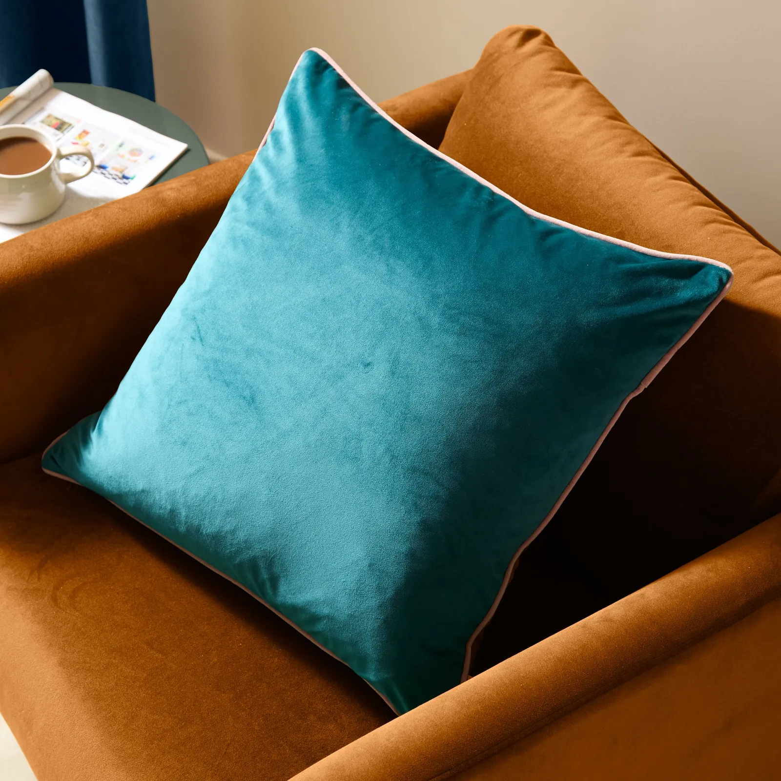 Furn Meridian Velvet Piped Cushion in Royal