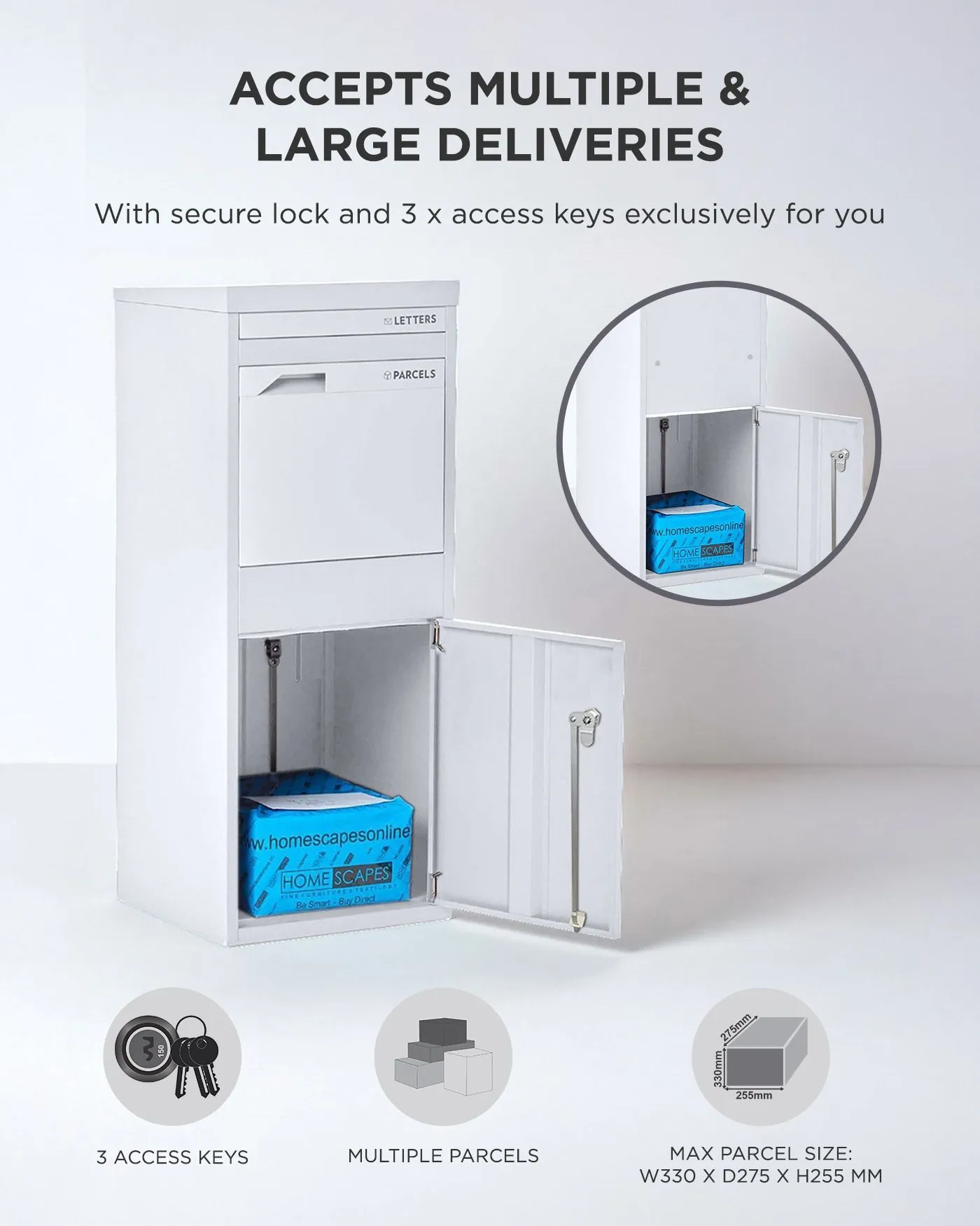 Homescapes Smart Parcel Box® Large Front Access Secure Delivery Box in White 5