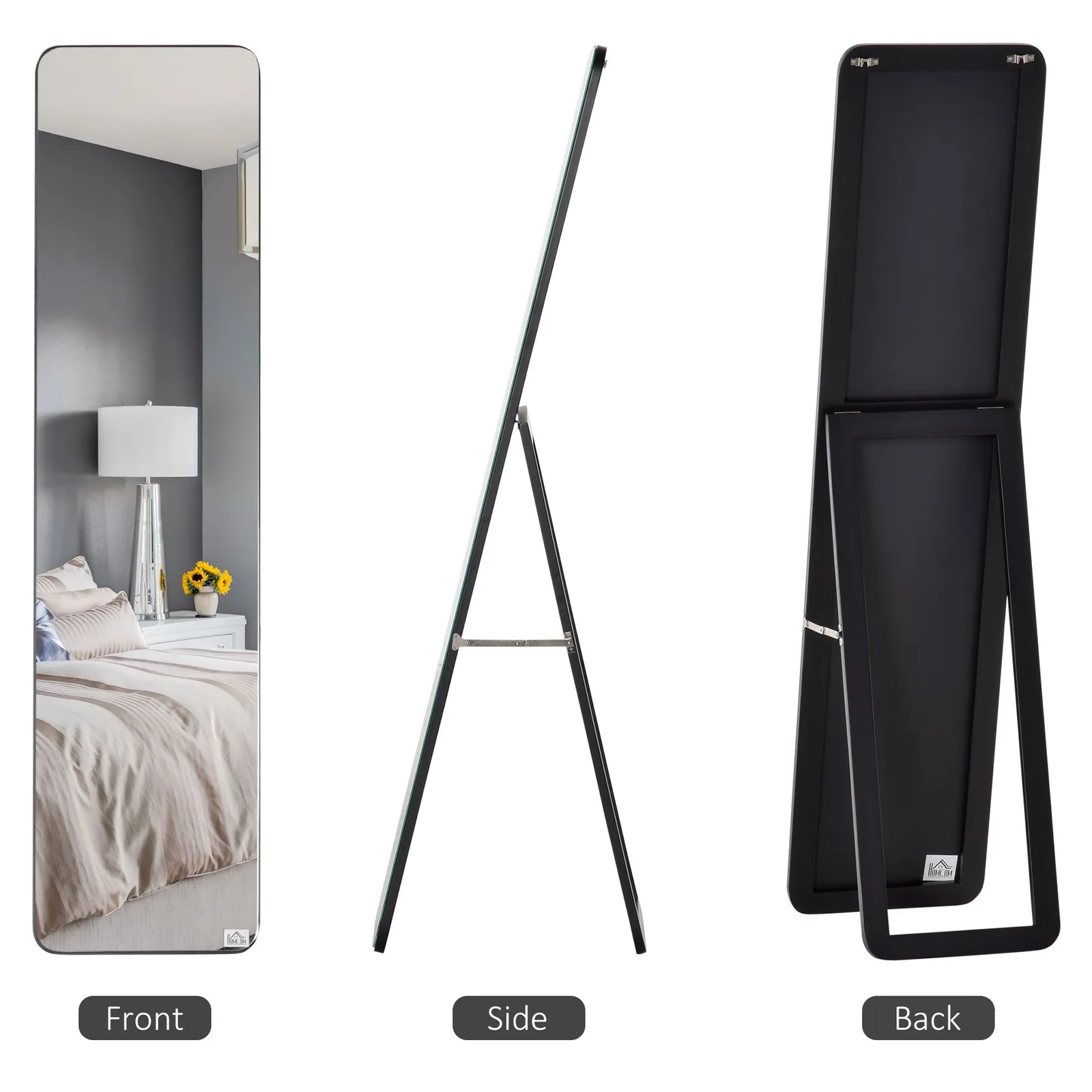 HOMCOM Full Length Mirror Free Standing or Wall Mount Dressing Bedroom Black 6