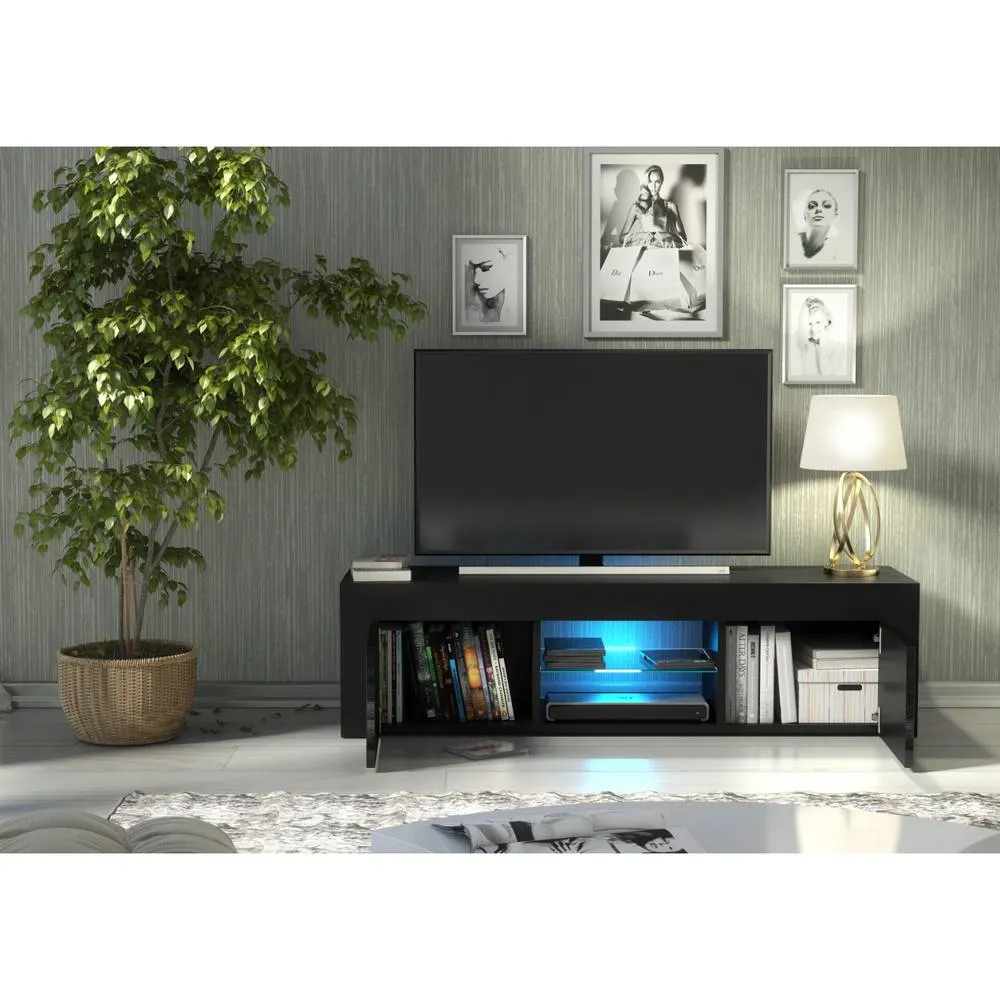 Creative Furniture Loom TV Unit 130cm - Black with Gloss Doors & LED Lights 3