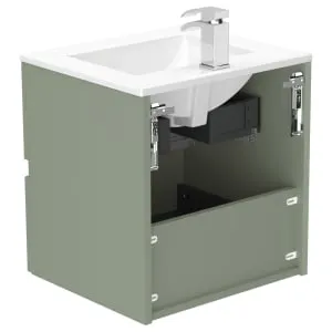 Newland Sage Green Basin Suspended Double Drawer Unit - 500mm 2