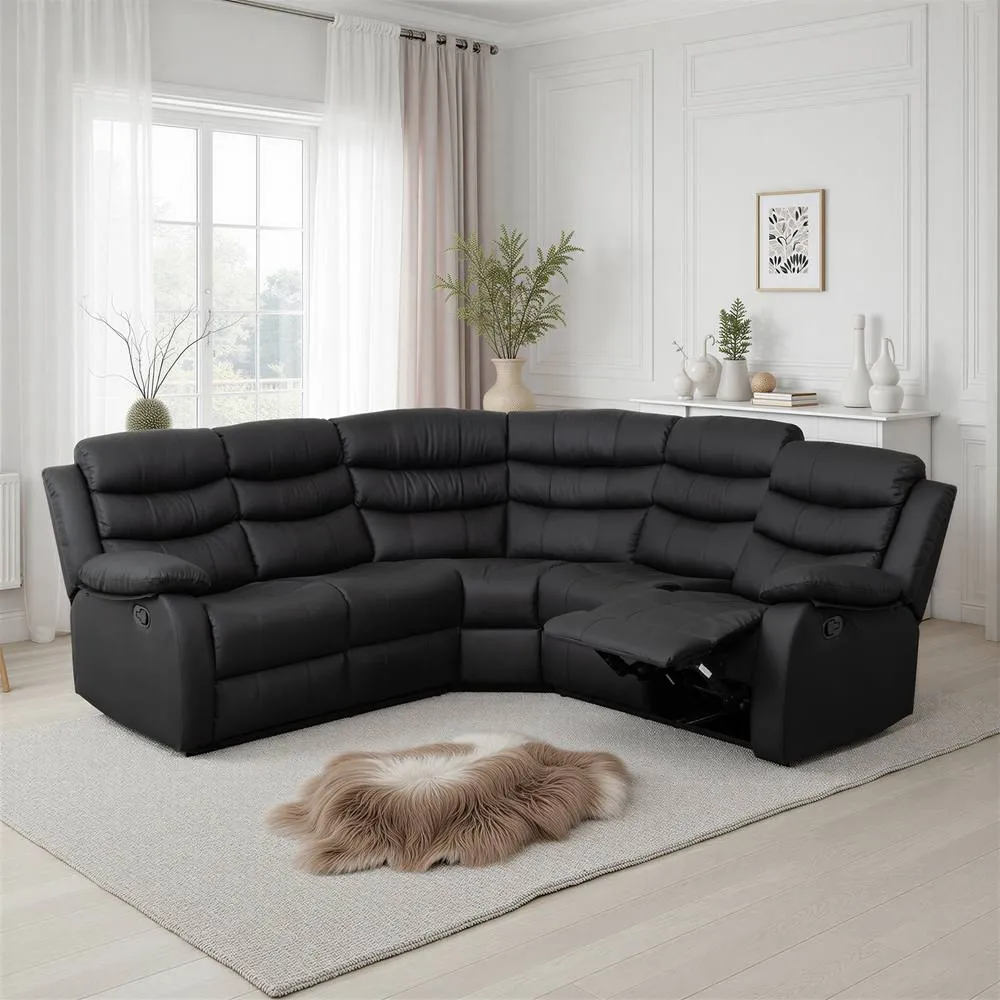 Seconique Roma Corner Recliner Sofa in Black