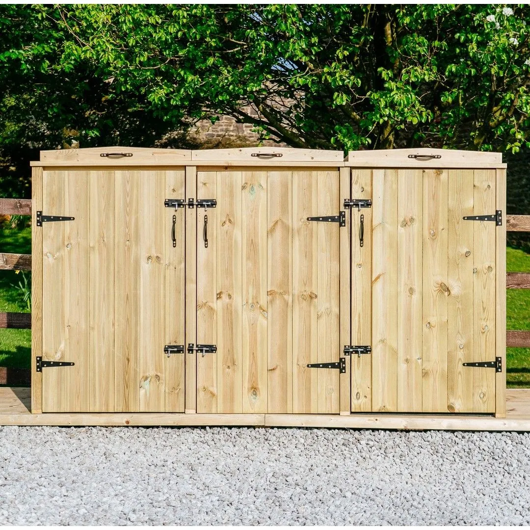 Buttercup Farm Chatburn Triple Wheelie Bin Store, Timber - Fits 3 x 360L Wheelie Bins in Brown 3