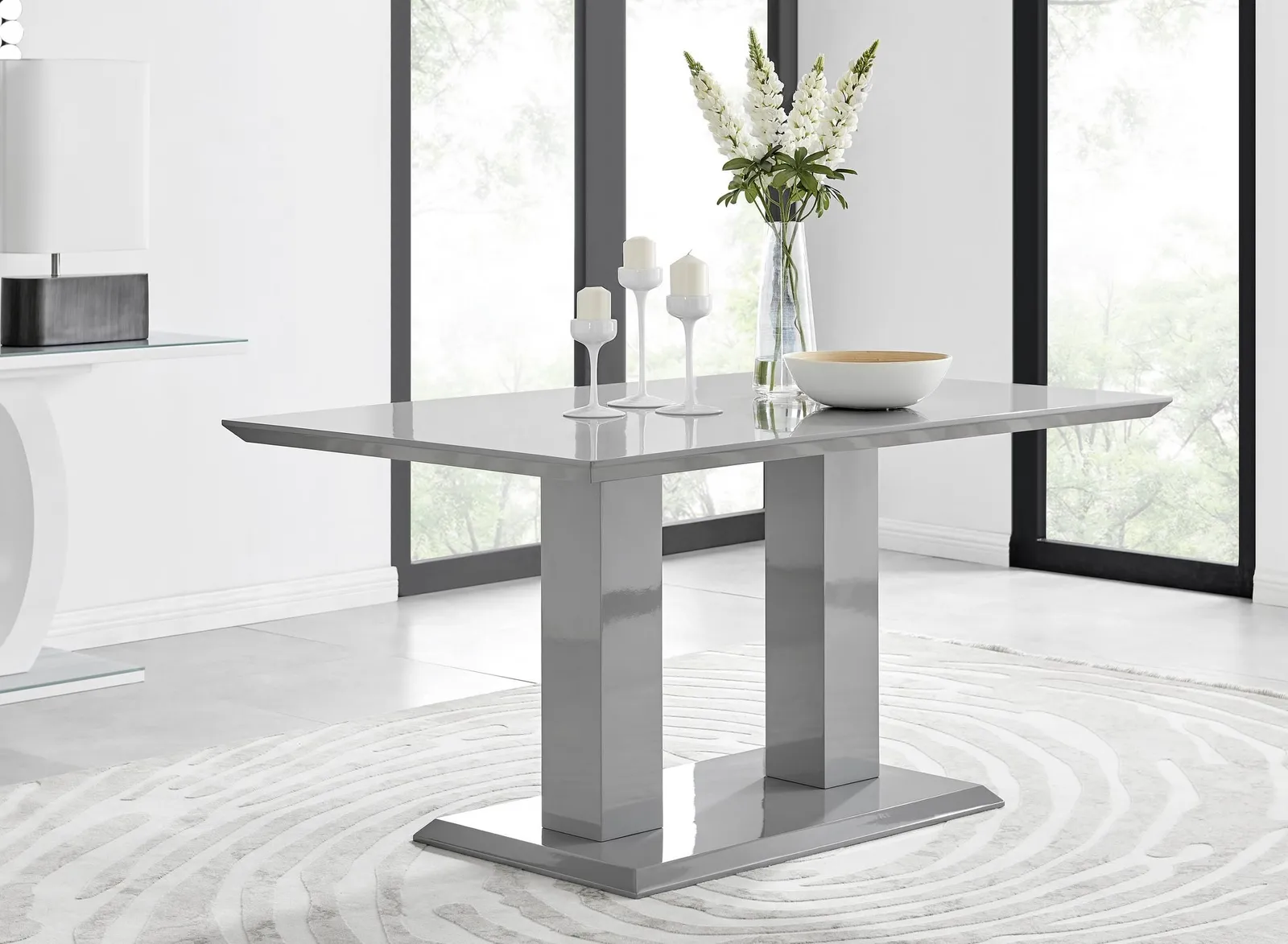 FurnitureboxUK Imperia 6 Grey Dining Table & 6 Velvet Milan Black Leg Chairs 2