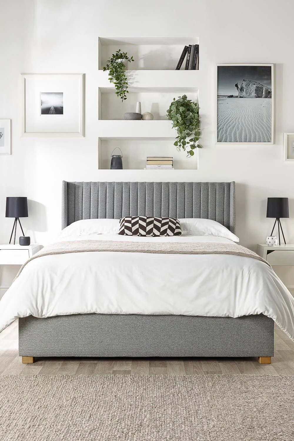 Catherine Lansfield Soho Ottoman Storage Wing Bed in Saxon Twill Fabric, Custom Made in Grey