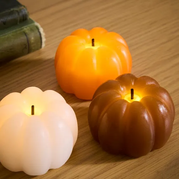 Set of 3 LED Flameless Wax Pumpkin Shaped Candles 2
