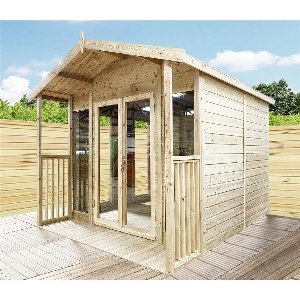 Marlborough 16x24 Pressure Treated Apex Summerhouse with Long Windows & Verandah in Natural
