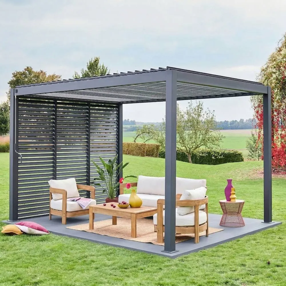 sweeek Louvered Pergola Aluminium 4 X 3m & 3 100cm Louver Panels in Dark Grey