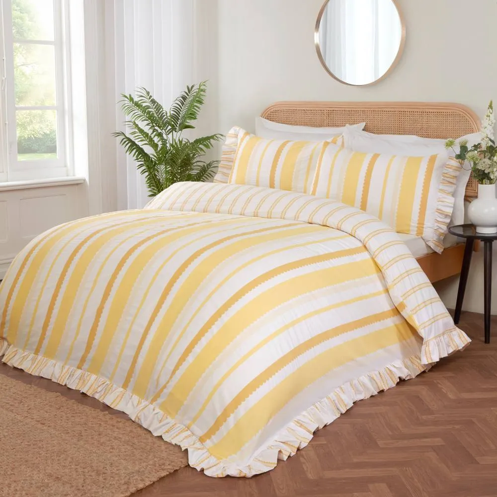 Rapport Home Maya Stripe Polycotton Reversible Duvet Cover Set with Pillowcase in Yellow 1