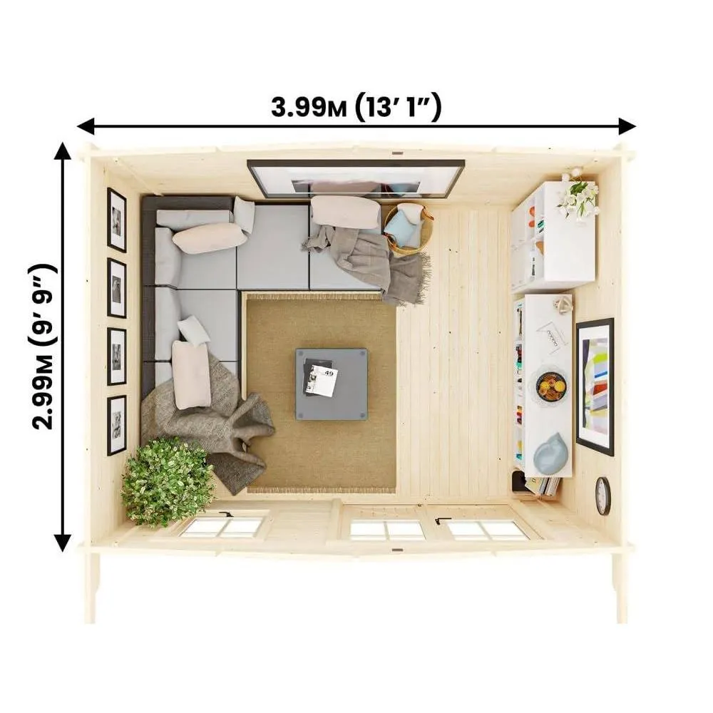 Dunster House Log Cabin, W4m x D3m / W13' x D10' 45mm Wall Thickness in Natural White 3
