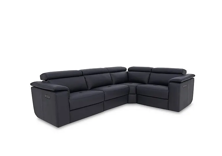 Canto Small Leather Power Recliner Corner Sofa with Power Headrests and Power Lumbar - Torello Blu