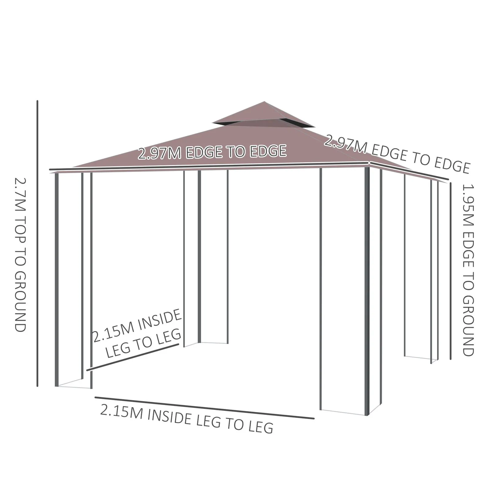 OUTSUNNY 3 x 3(m) Patio Gazebo Canopy Garden Pavilion with 2 Tier Roof in Brown 3