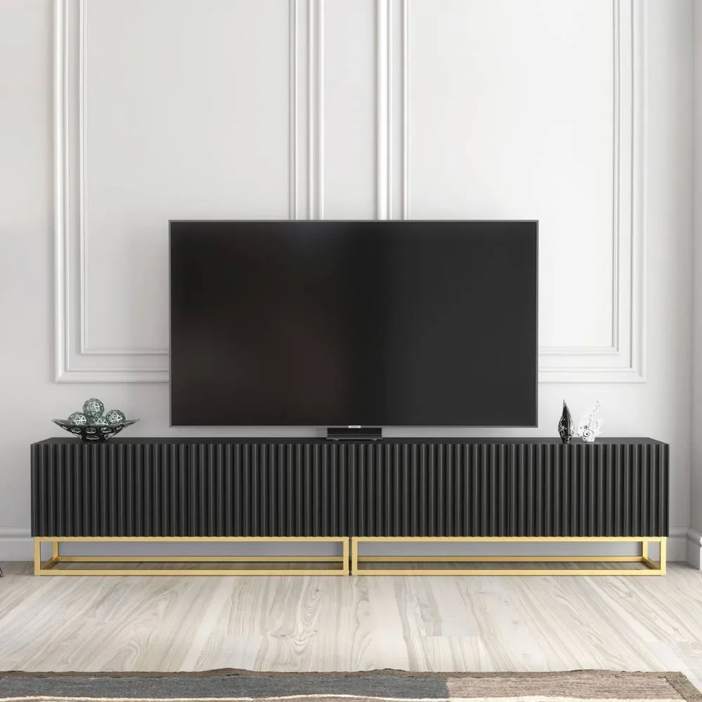 Creative Furniture Ripple Duo TV Unit 200cm - Black with Fluted Doors