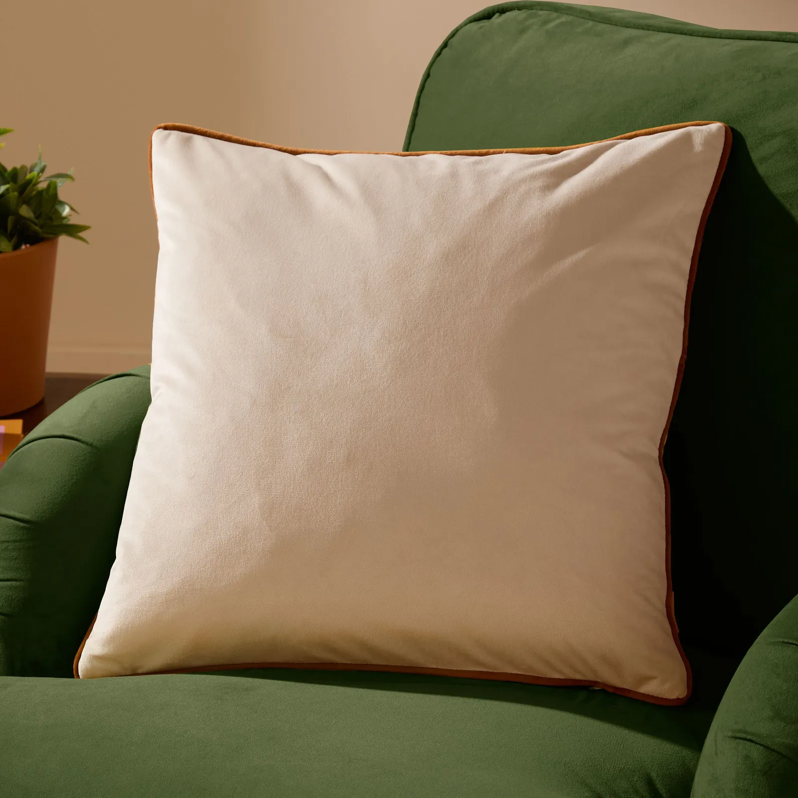 Furn Meridian Velvet Piped Cushion in Cream