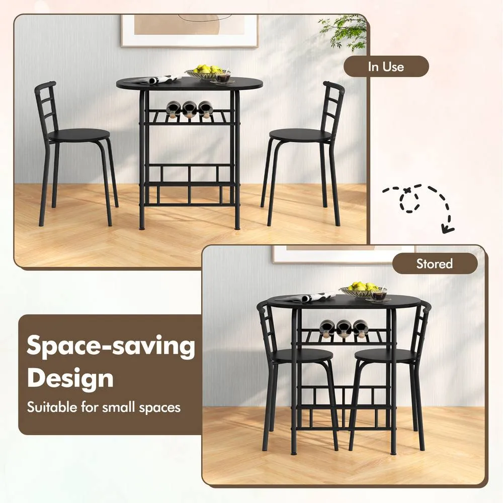 Costway 3-Piece Dining Table Set Kitchen Table & Chairs-Black in Black 3