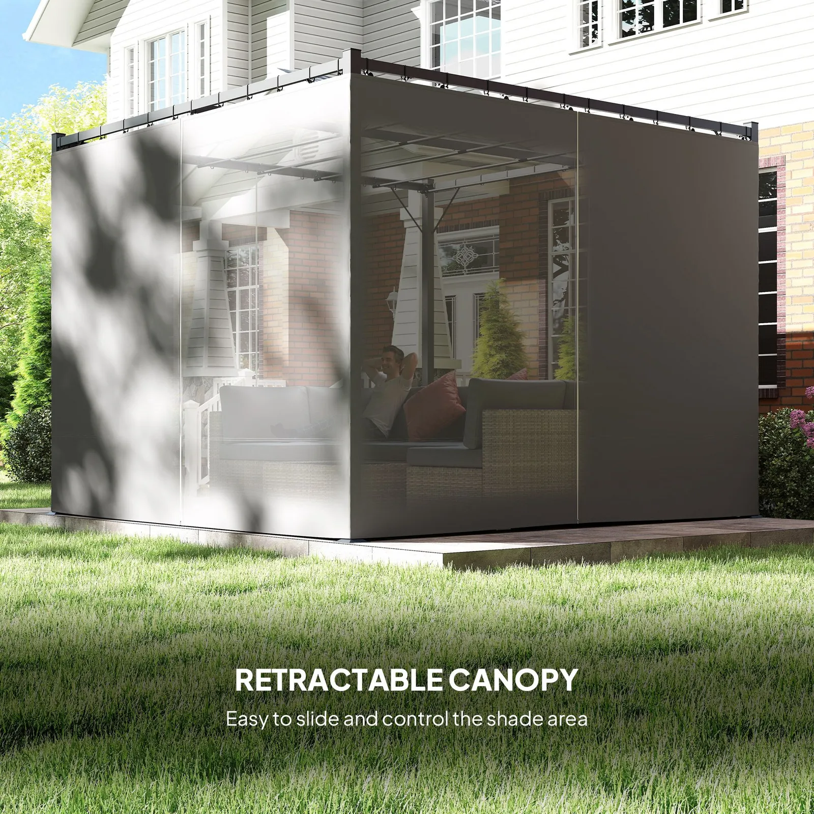 OUTSUNNY 3 x 3(m) Pergola with Retractable Roof & Curtains in Light Grey 5