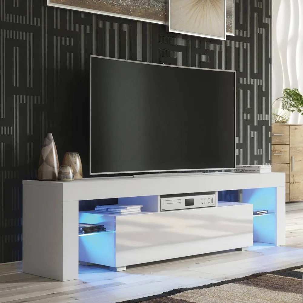 Creative Furniture Aria TV Unit 160cm - White with Gloss Doors + LED Lights