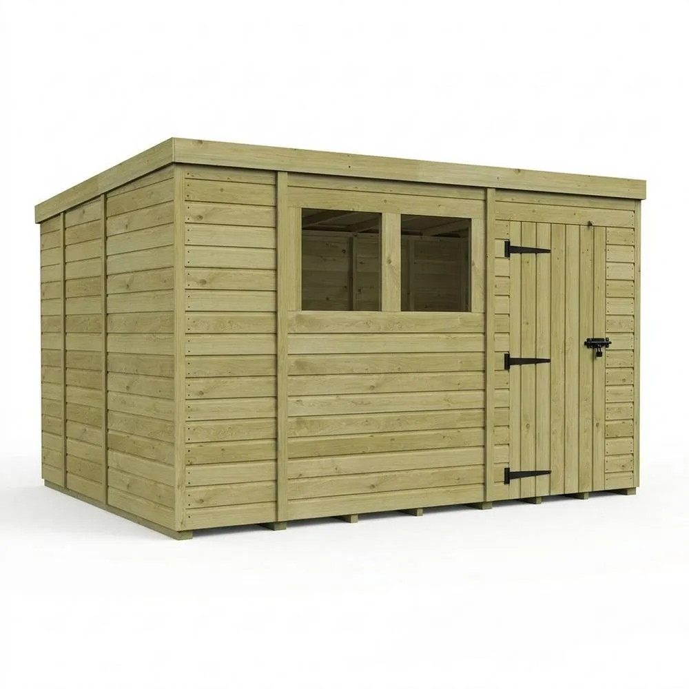 Buttercup Farm 13ft x 9ft Pent Garden Shed Single Door With Windows - Timber in Brown