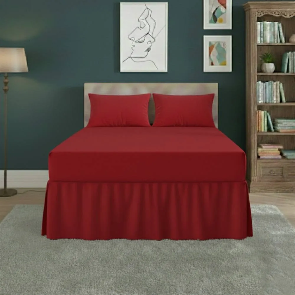Snug City Fitted Valance Bed Sheet Polycotton Mattress Cover & Frill Easy Care in Red