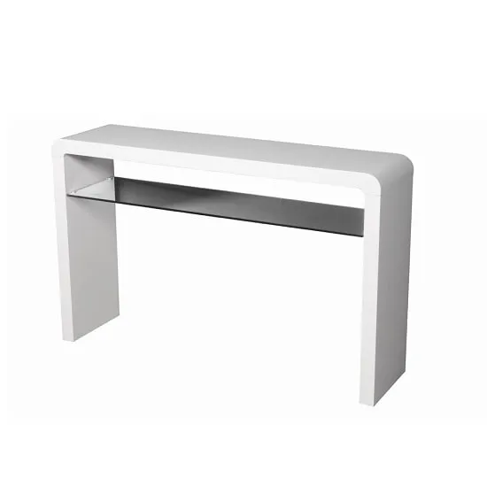 Norset Large Console Table In White Gloss With 1 Glass Shelf