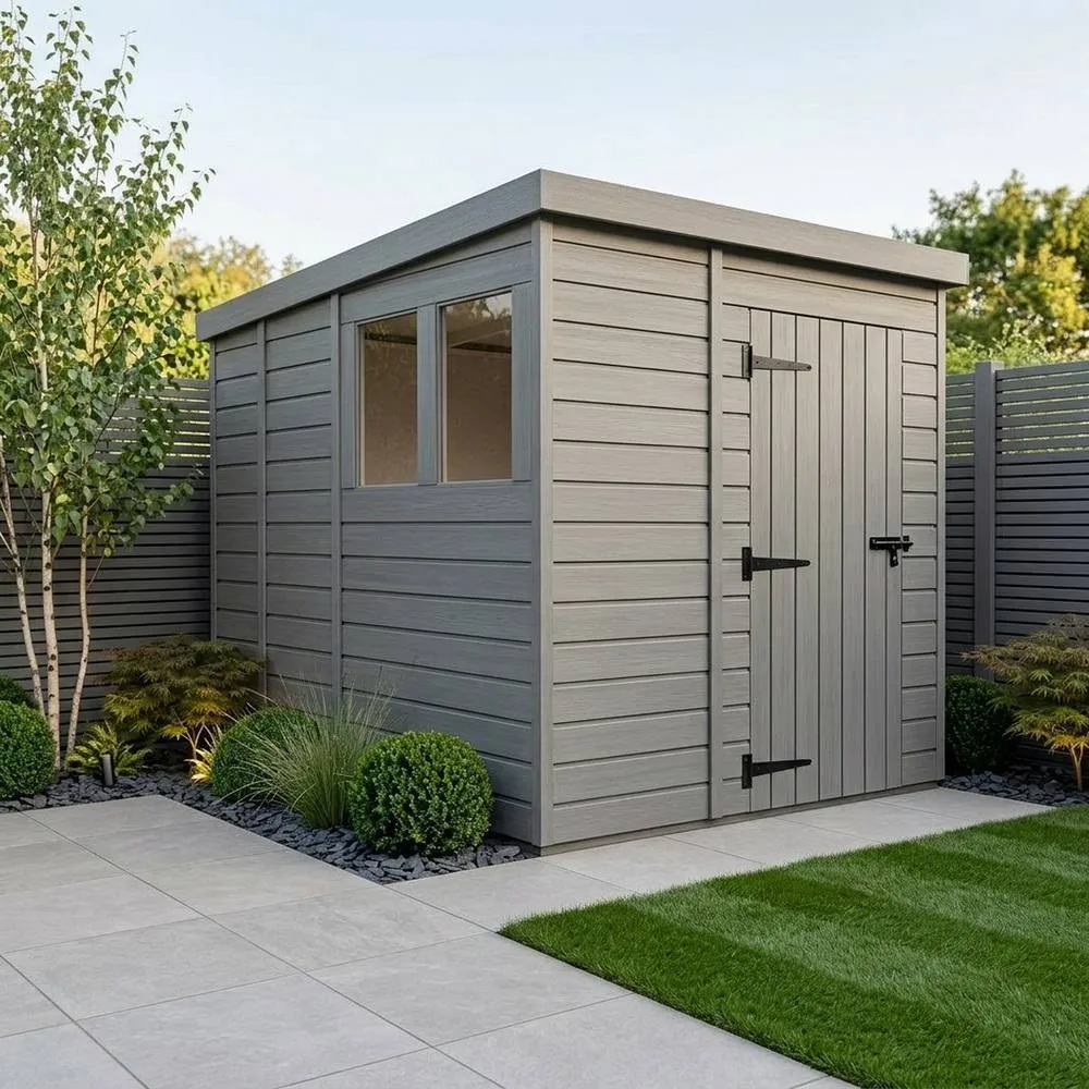 Buttercup Farm 7ft x 9ft Composite Pent Garden Shed Single Door With Windows - Grey 2