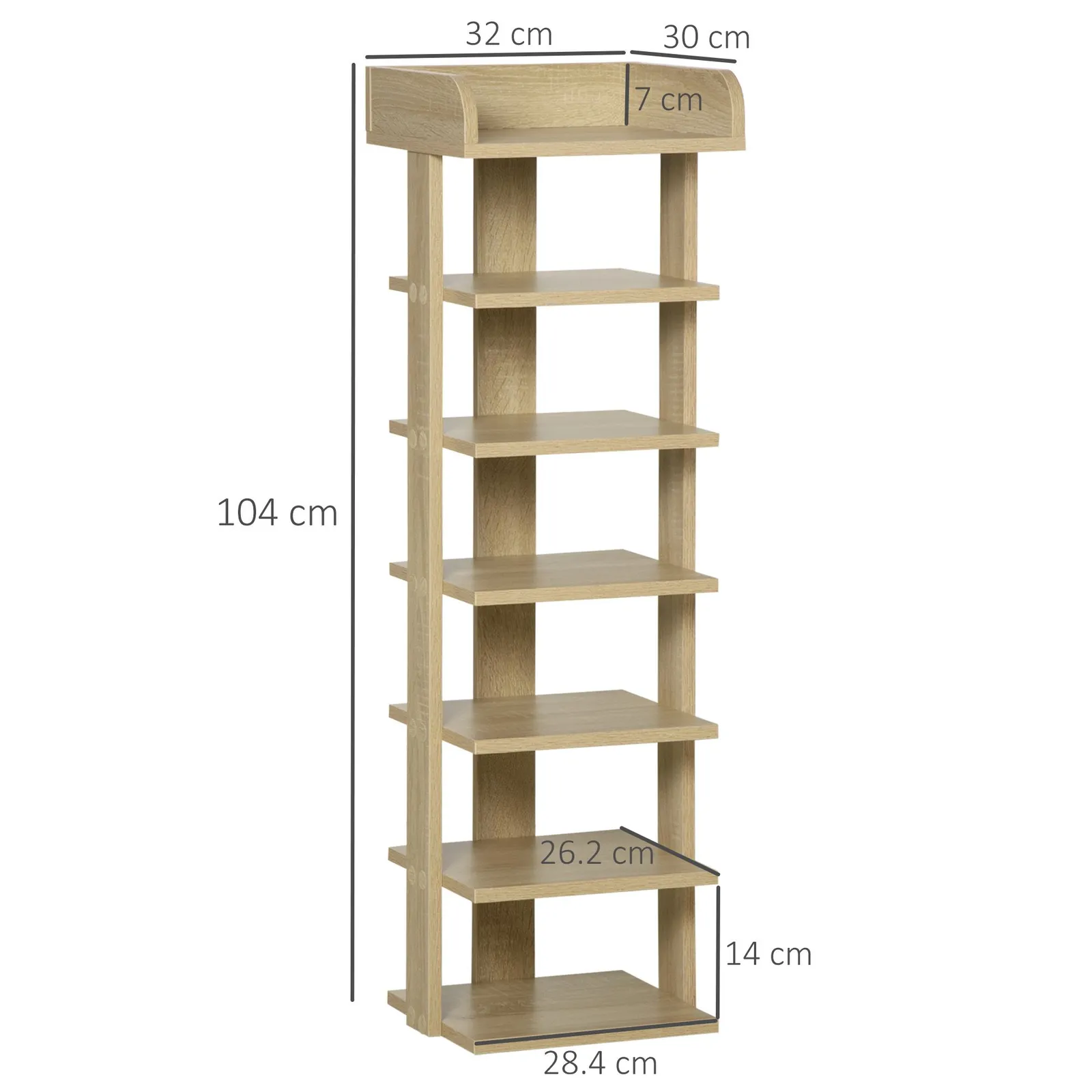 HOMCOM 7 Tier Shoe Rack Organizer Storage Shelf Wooden Display Cabinet in Brown 3