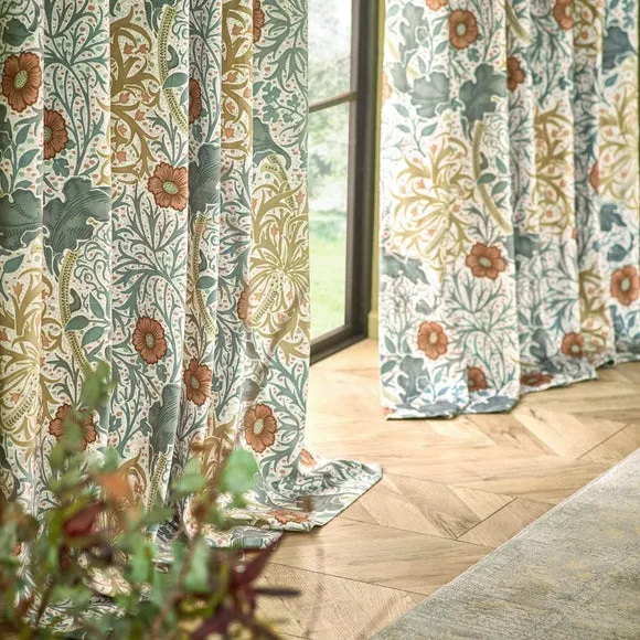 Morris & Co. Seaweed Matte Velvet Pencil Pleat Curtains 4