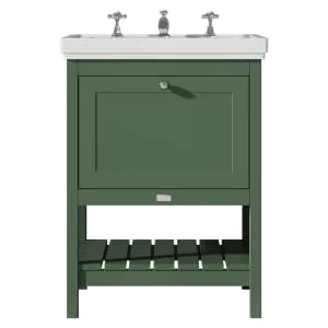 Bayswater Hartleigh Hunter Green Traditional Freestanding Vanity Unit & 3 Tap Hole Traditional Recessed Basin - 600mm