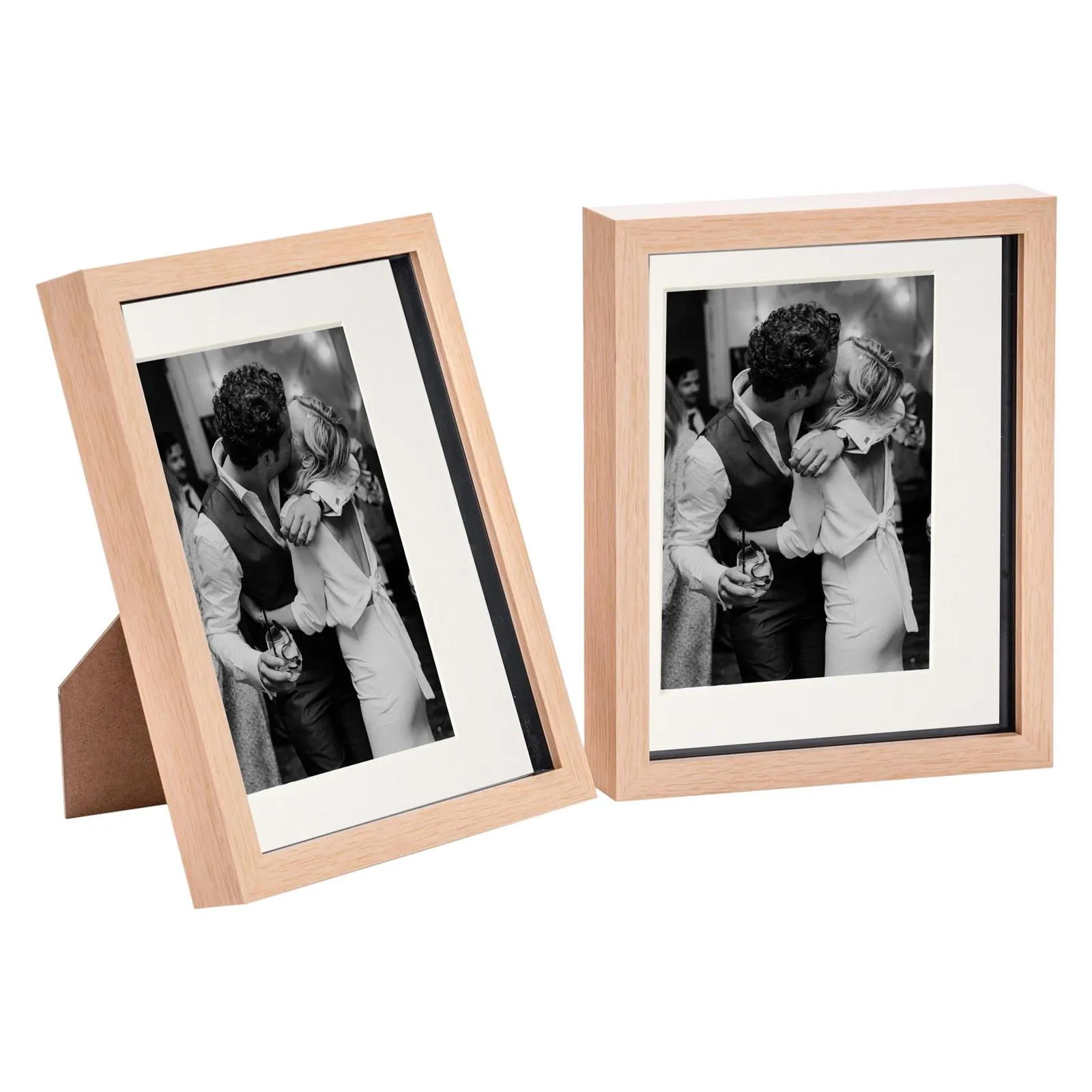 Nicola Spring 3D Box Photo Frames - 8 x 10" with 5 x 7" Mount - Grey Mount - Pack of 2 in Light Brown
