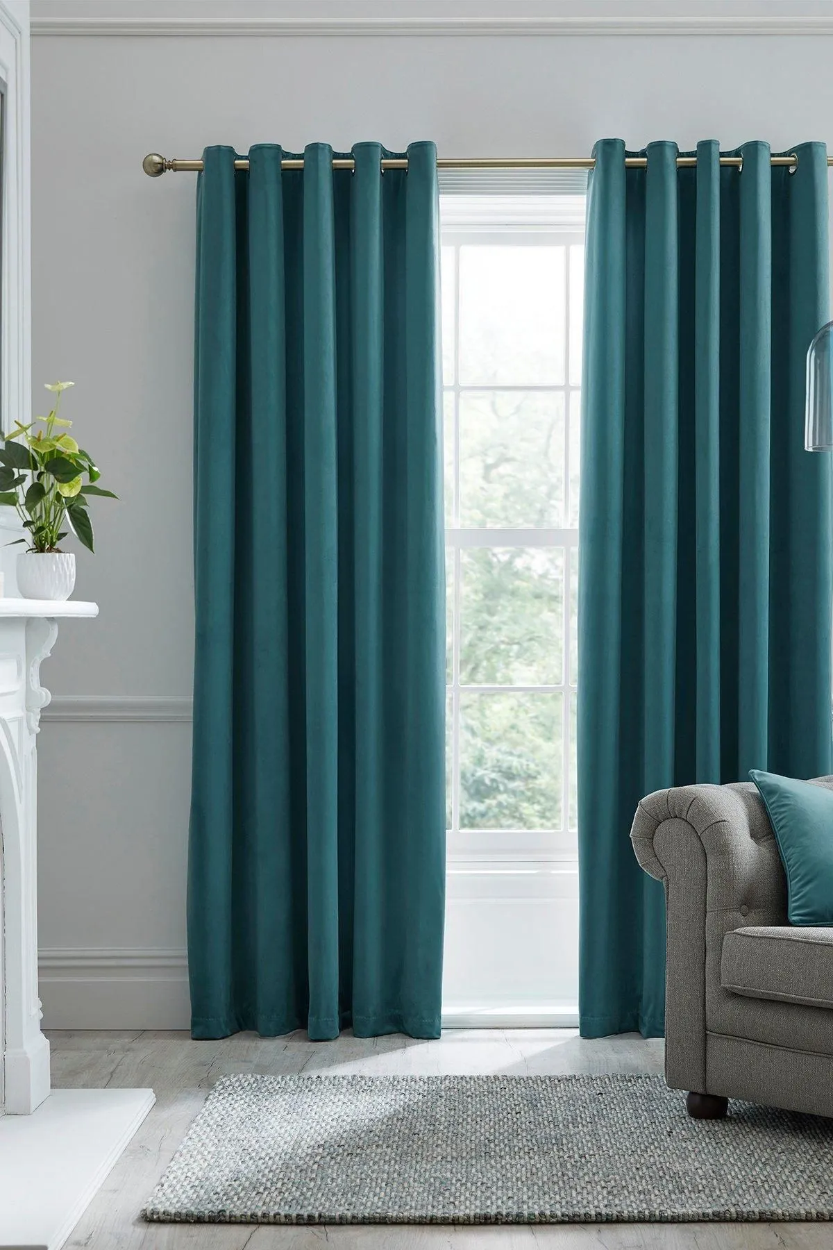 Laurence Llewelyn-Bowen Montrose' Velvet Blackout-Coated Pair of Eyelet Curtains in Teal