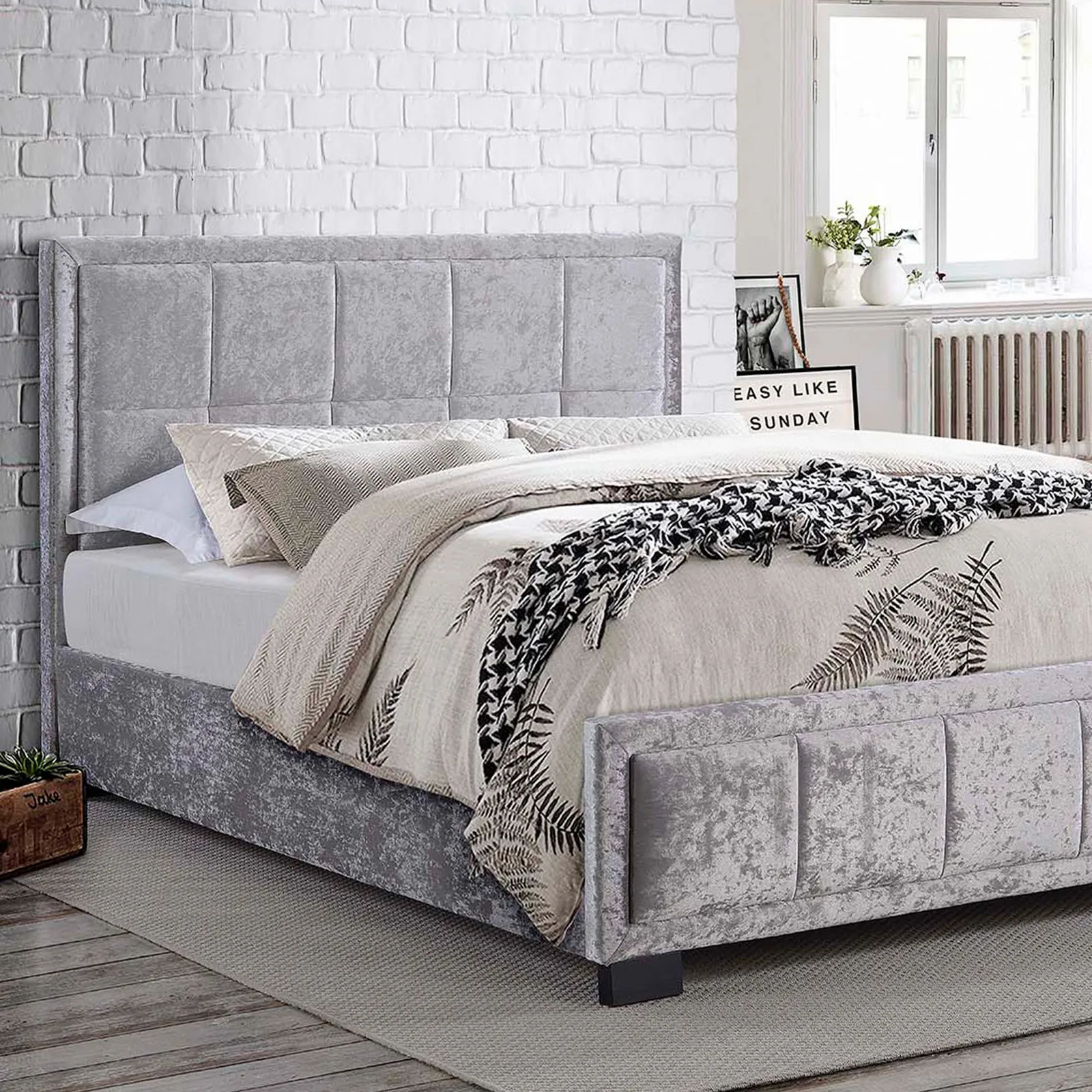 Hannover Steel Crushed Velvet Bed Frame Grey
