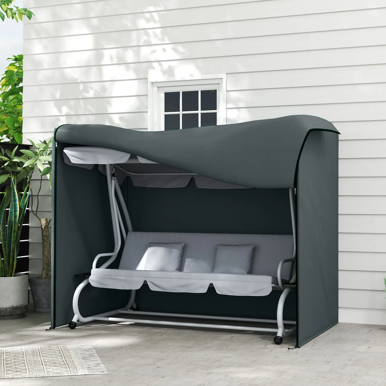 OUTSUNNY 3 Seater Garden Swing Cover, Windproof & Anti-UV, Grey