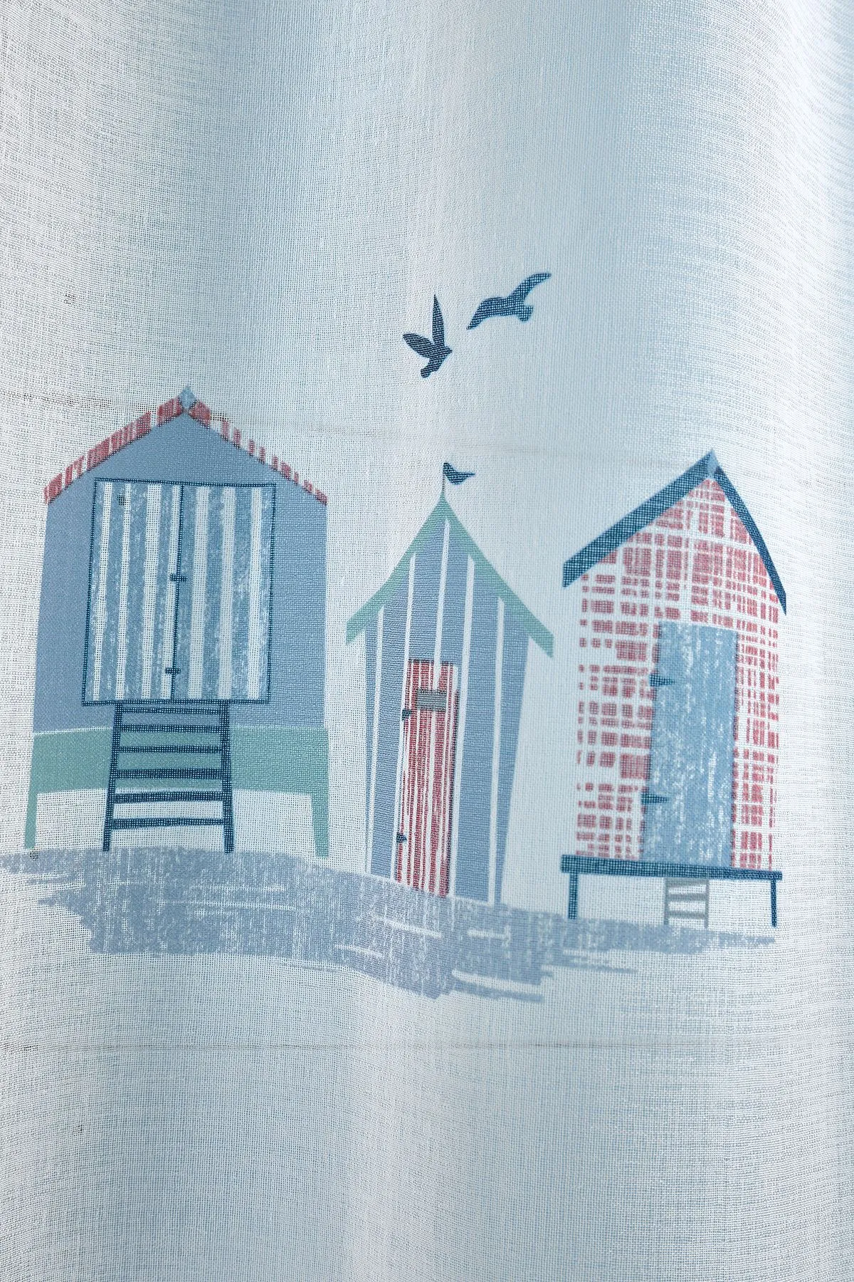 Fusion 'Beach Huts' Coastal Themed Voile Panel in Blue 3