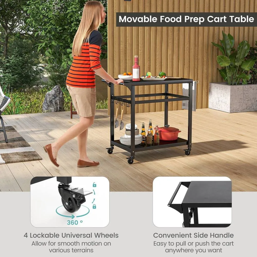 Costway Portable Dining Cart BBQ Trolley Grill Cart Food Prep in Black 6