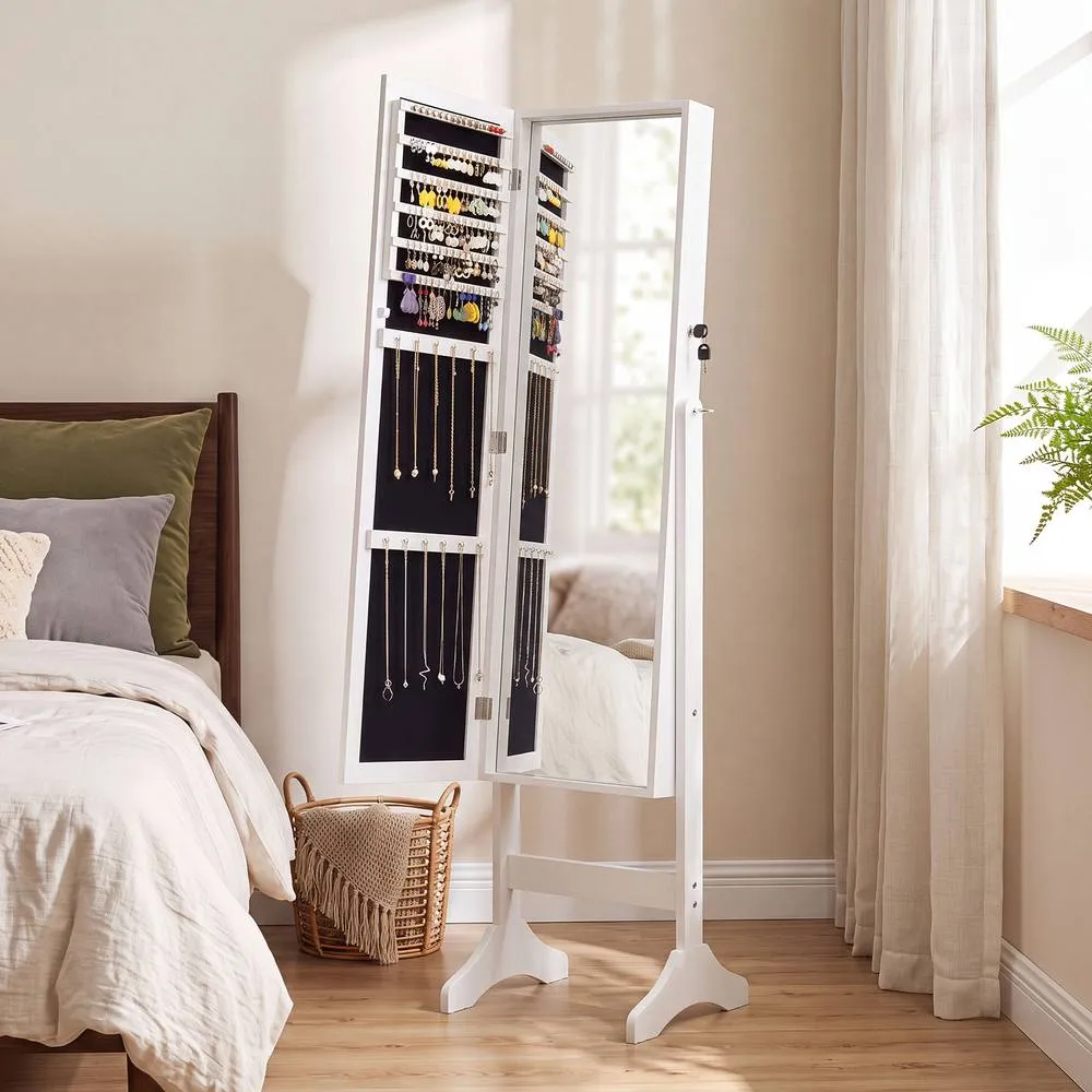 Costway Freestanding Jewelry Armoire Cabinet with Full Length Mirror in White 4