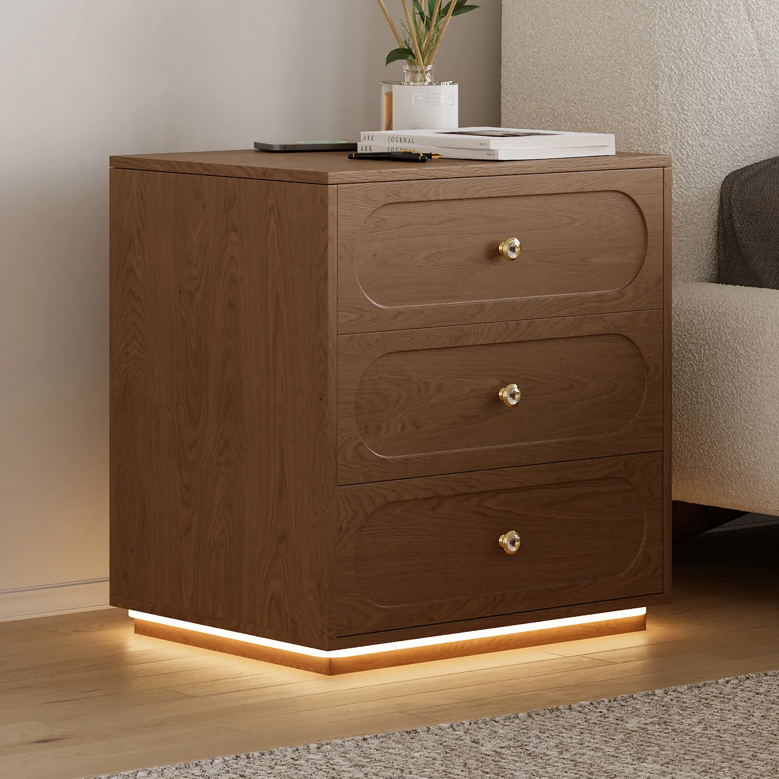 Modern Smart Bedside Table with Light 2 Drawer Bedside Table with Charging Station