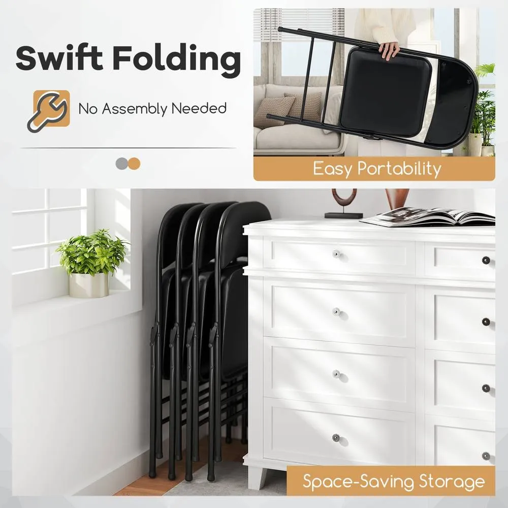Costway 2 Pack Folding Chairs Padded Party Chairs with Metal Frame-Black in Black 4