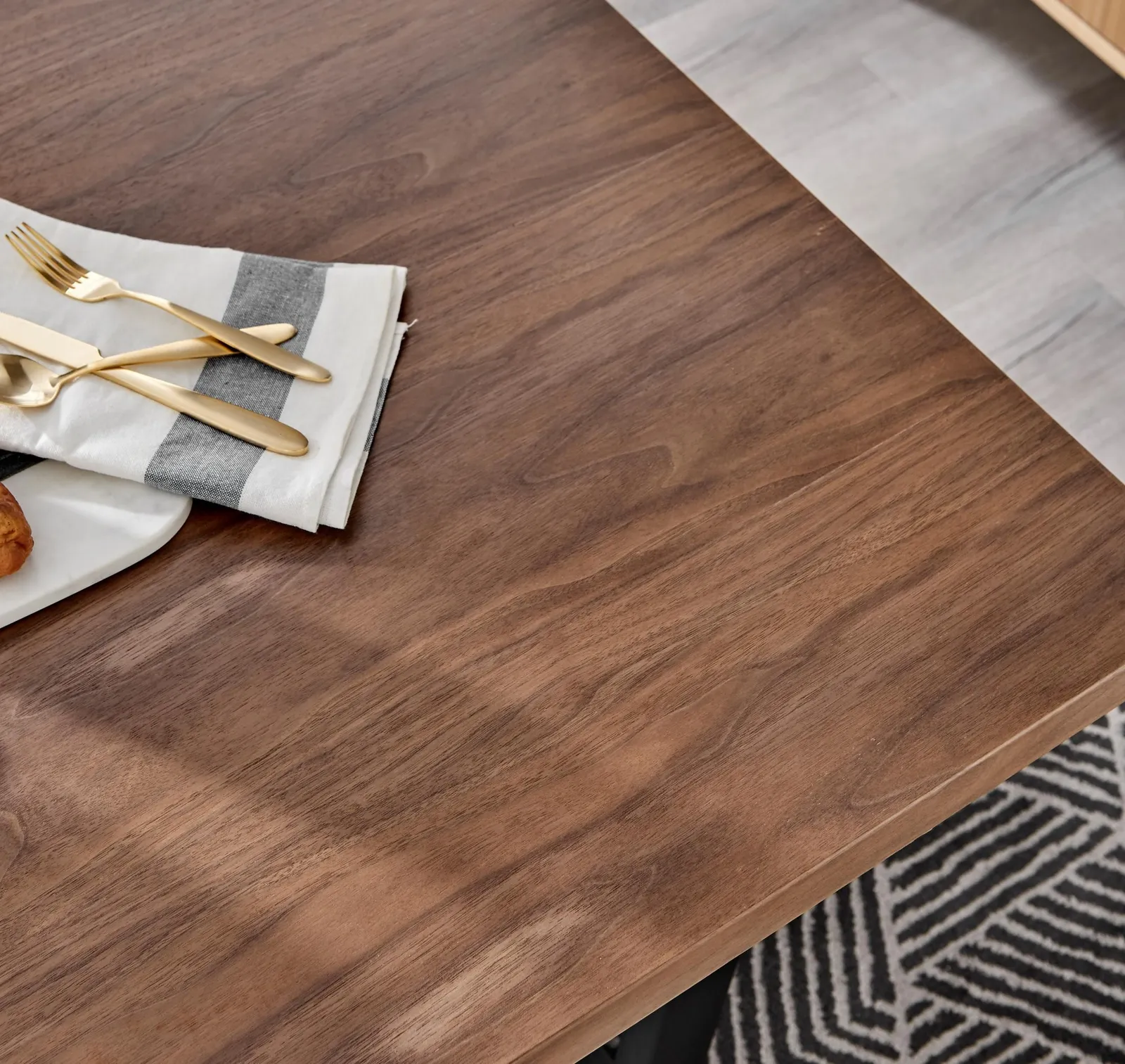 FurnitureboxUK Kylo Large Brown Wood Effect Dining Table & 6 Pesaro Velvet Silver Leg Chairs in Blue 5