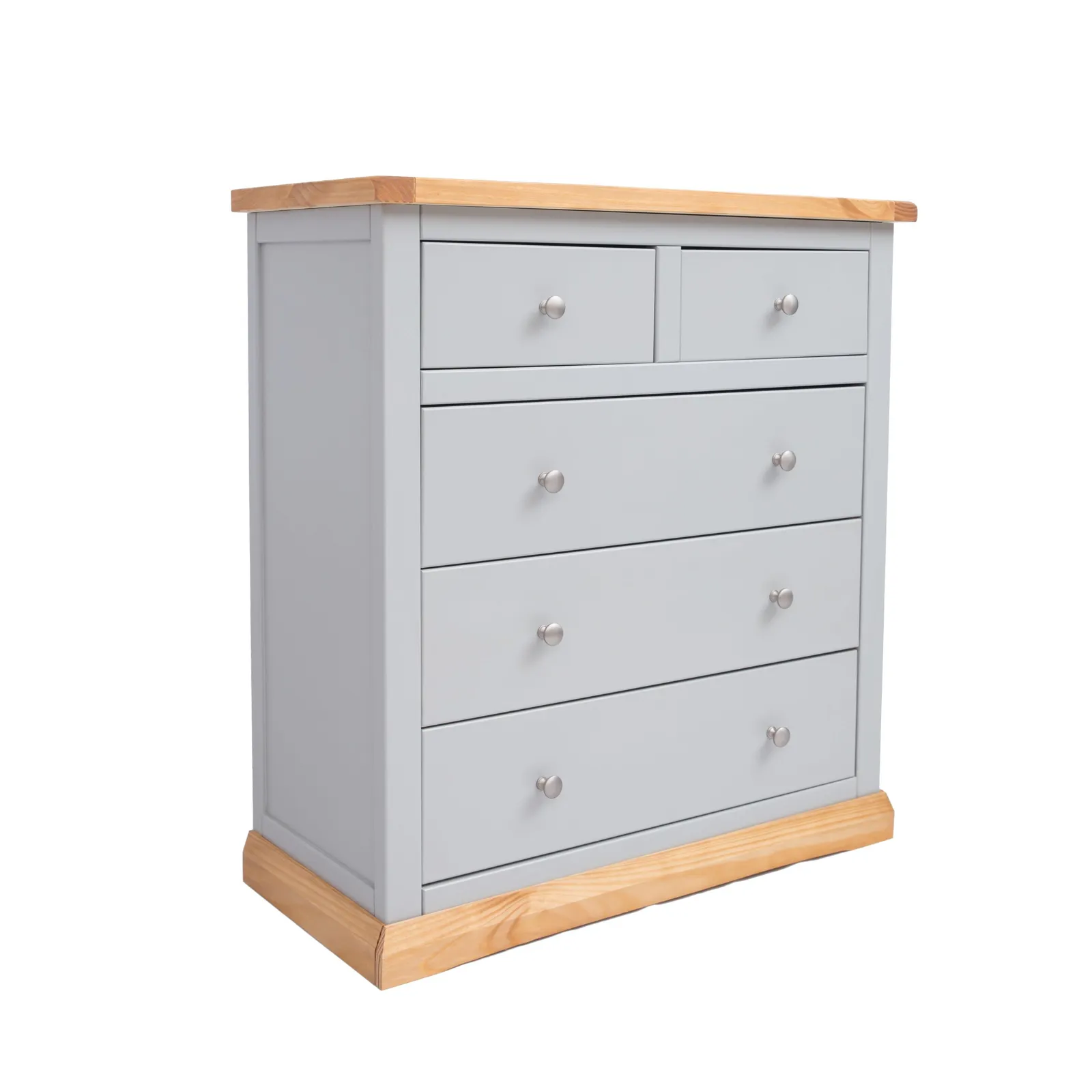 Cabinet Bits Bomporto 5 Drawer Chest of Drawers Chrome Knob in Light Grey 2