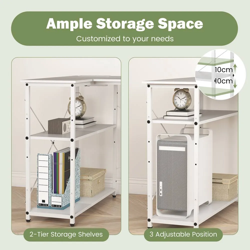 Costway L-shaped Computer Desk w/Power Outlet Workstation w/Reversible Shelves in White 5