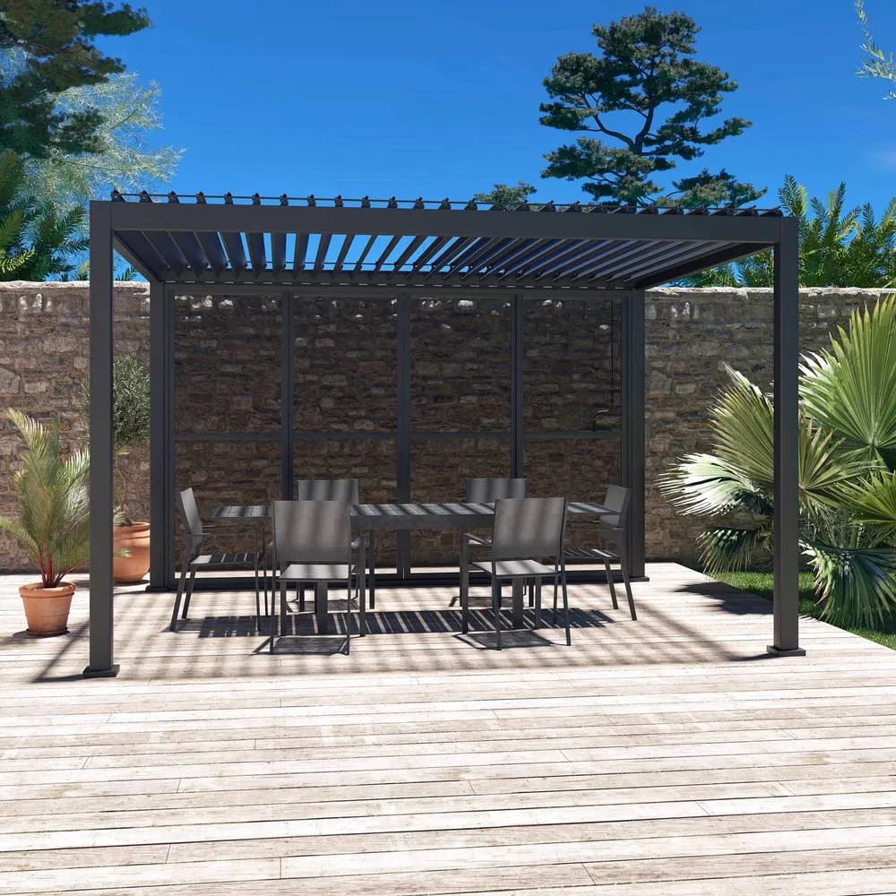 sweeek Sliding door aluminium 4m for Triomphe pergola in Dark Grey 3