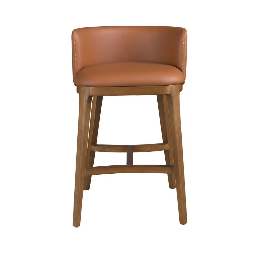 Angel Cerda Brown Leatherette Kitchen Stool, Walnut-Veneered Legs 2
